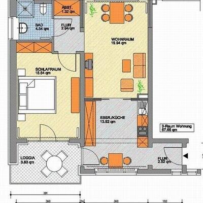 Dreiraumwohnung mit 67,7 qm