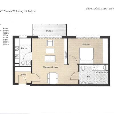 2-Raum-Wohnung mit Balkon