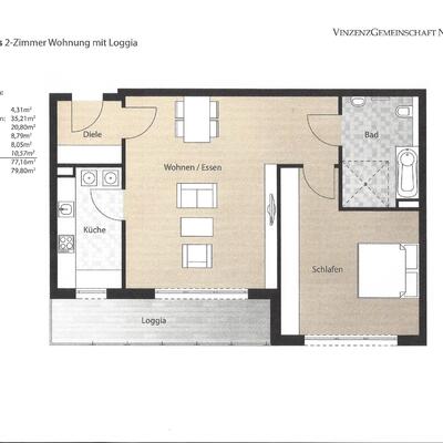 2-Raum-Wohnung mit Loggia