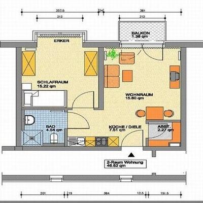 Zweiraumwohnung mit 46,5qm